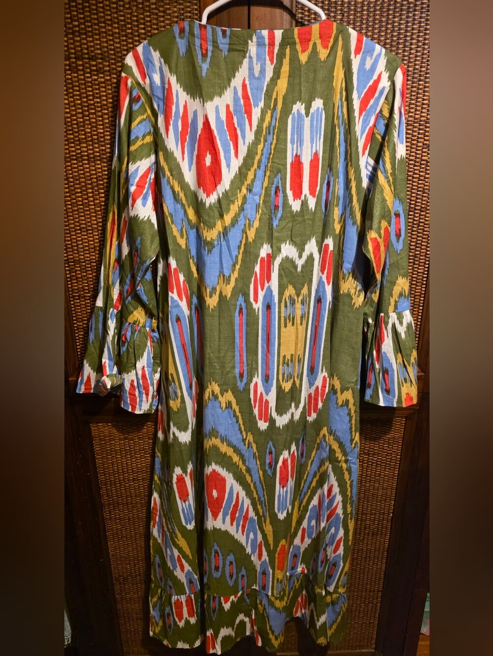 Farylina NWOT XL PTP 21 Colorful Ikat Print Midi Dress in Olive, Red & Blue - Picture 2 of 3
